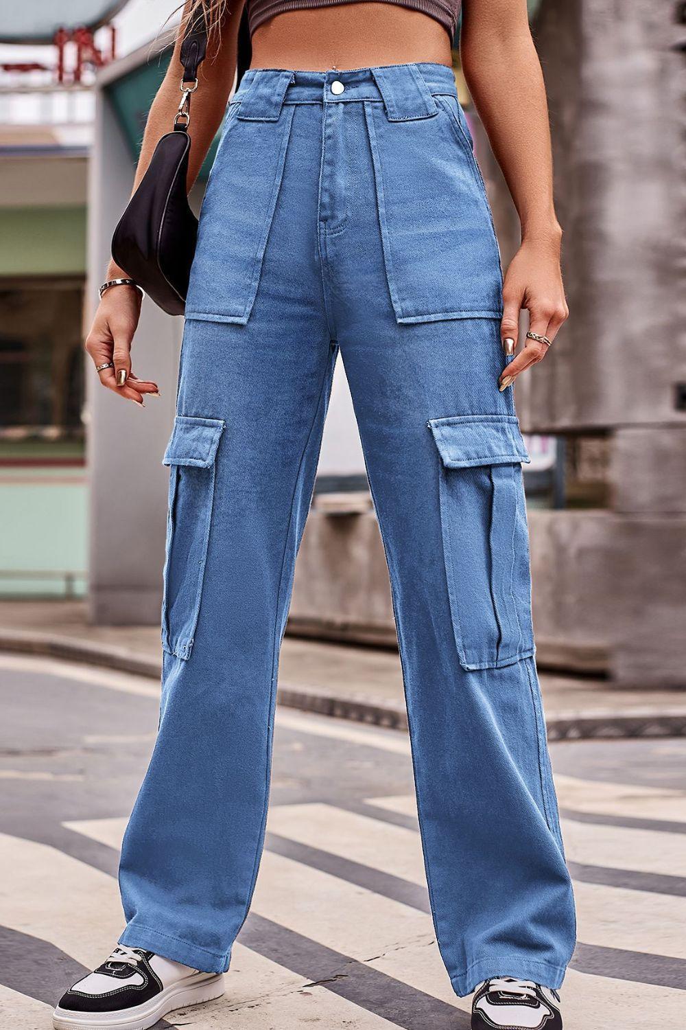 Buttoned High Waist Loose Fit Jeans - ClubOn