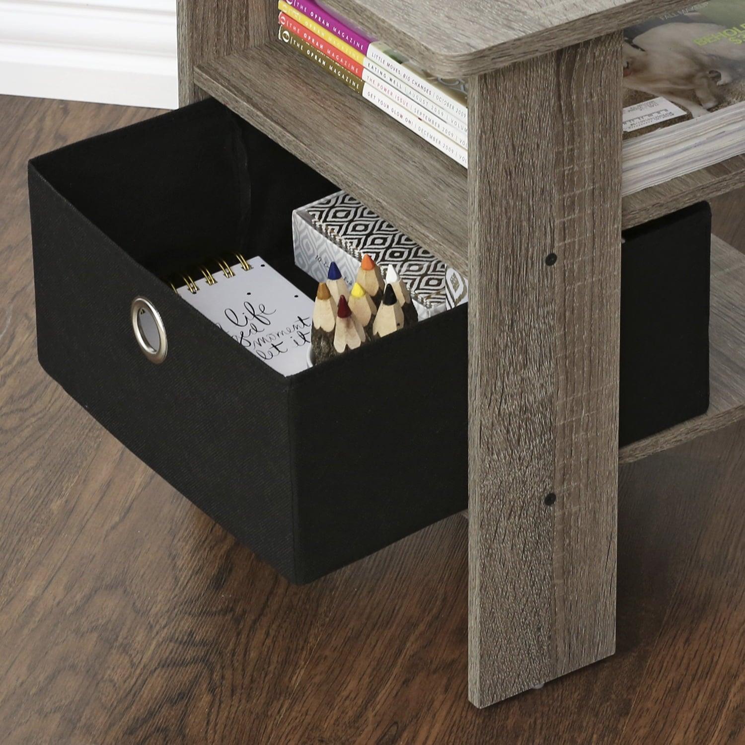 Furinno Andrey End Table Night Stand with Bin Drawer, Black/Gray, Wood, Rectangular - ClubOn