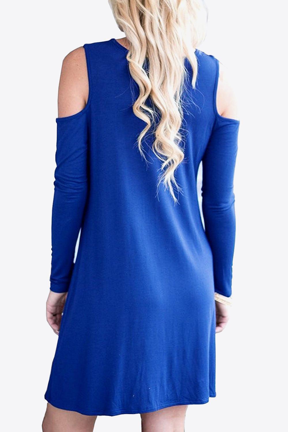 Cold-Shoulder Long Sleeve Round Neck Dress - ClubOn