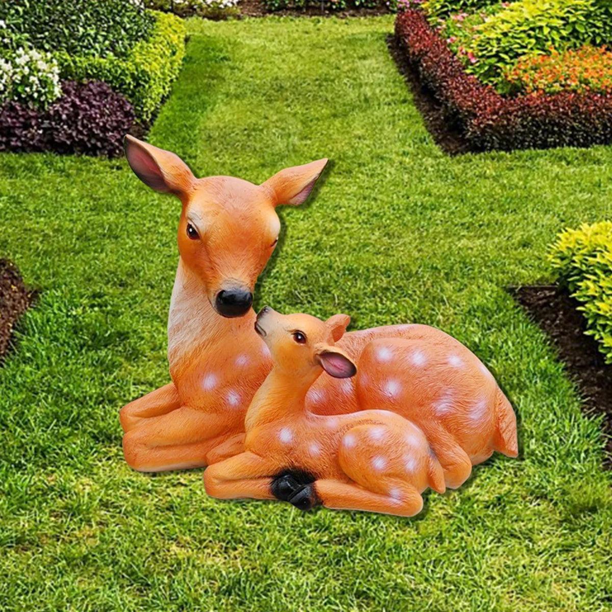 Lifelike Resin Deer Figurine Set - Fawn & Doe Garden Sculpture - ClubOn