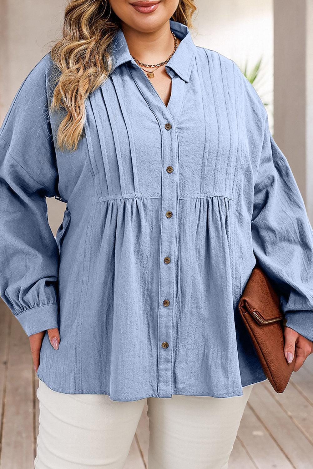 Plus Size High-Low Button Up Dropped Shoulder Shirt - ClubOn