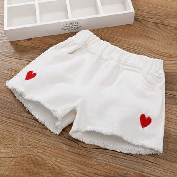 Girls' Summer Denim Shorts – White Beach Style for Big Kids - ClubOn