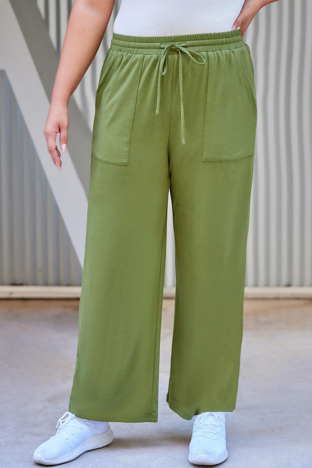 Plus Size Drawstring Straight Pants with Pockets - ClubOn