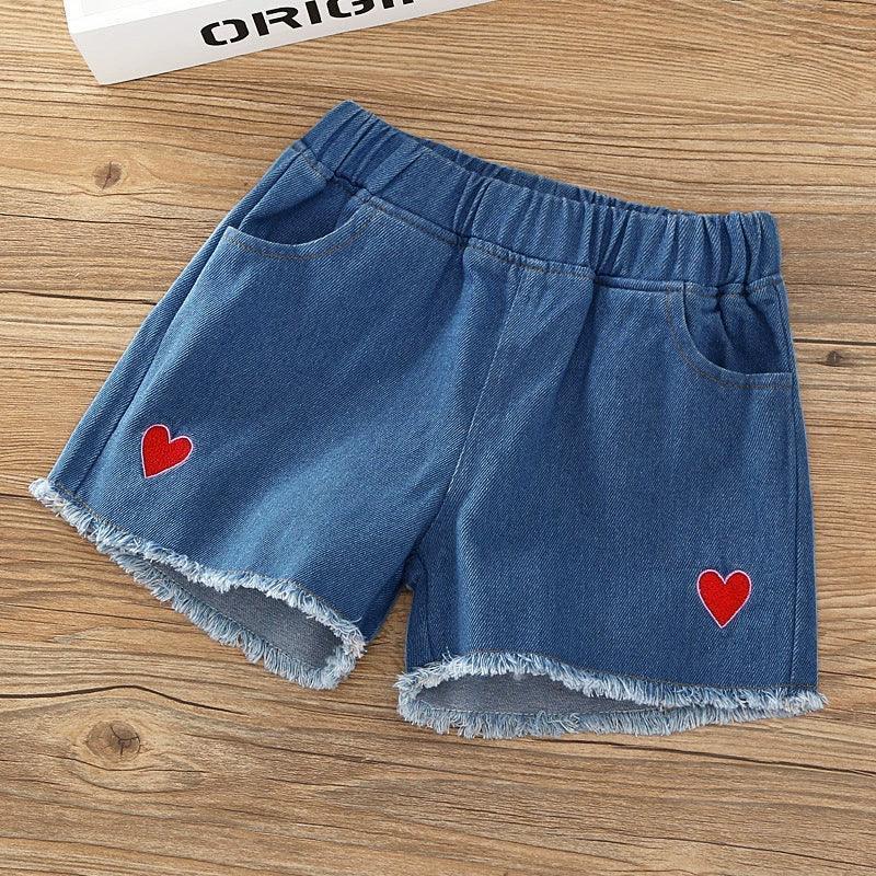 Girls' Summer Denim Shorts – White Beach Style for Big Kids - ClubOn