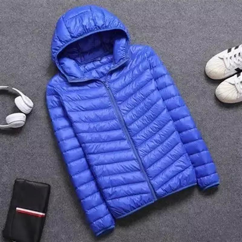 Men's Slim Fit Winter Down Cotton Coat - Hooded Warm Cropped Jacket - ClubOn