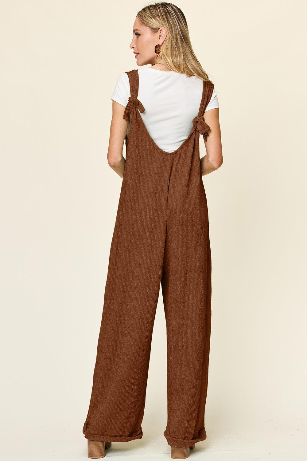 Double Take Full Size Texture Sleeveless Wide Leg Jumpsuit - ClubOn