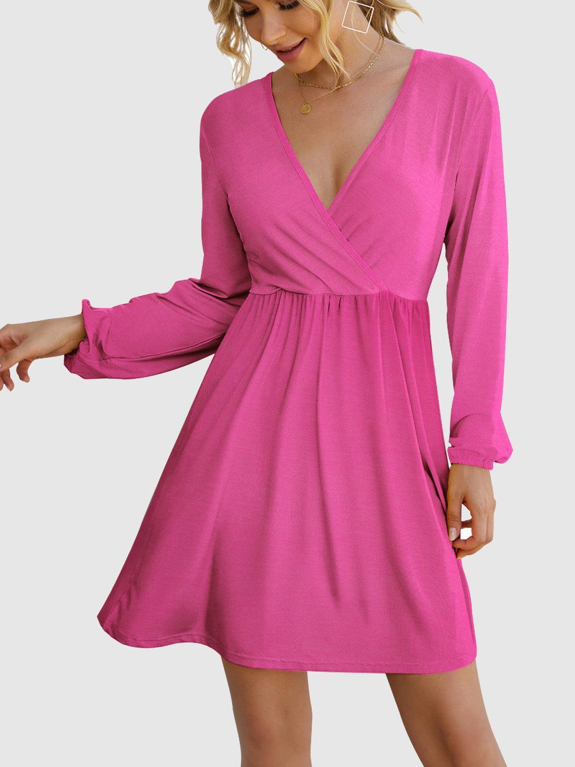FAM-FAM Surplice Long Sleeve Mini Dress - ClubOn