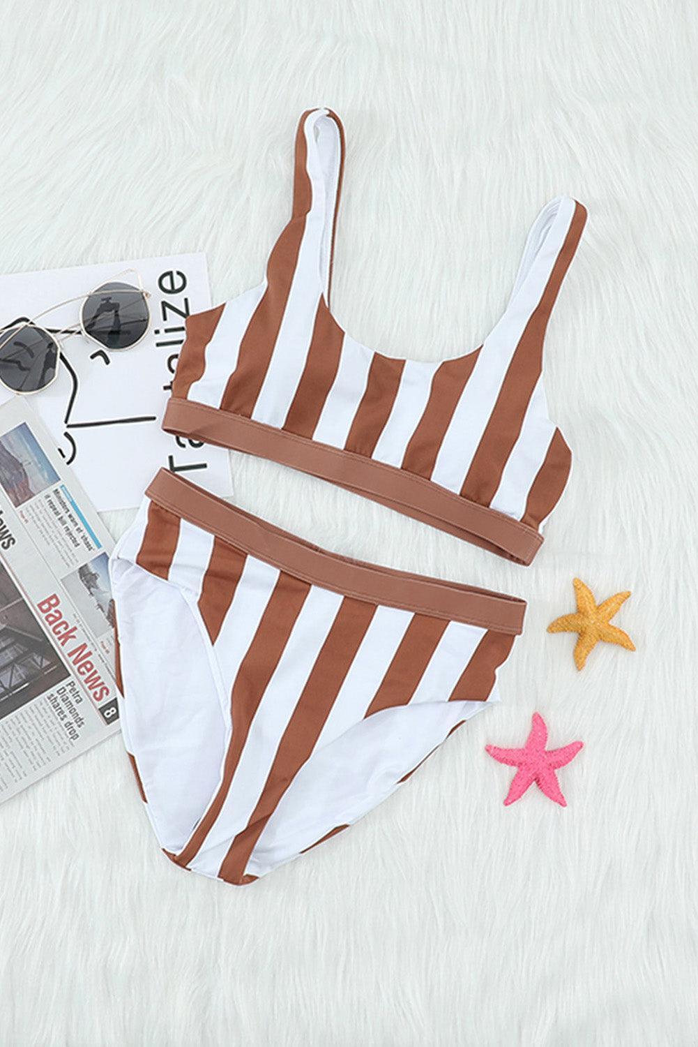 Striped Tank High Waist Bikini - ClubOn