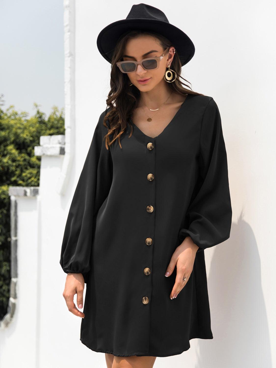 V-Neck Long Sleeve Mini Dress - ClubOn