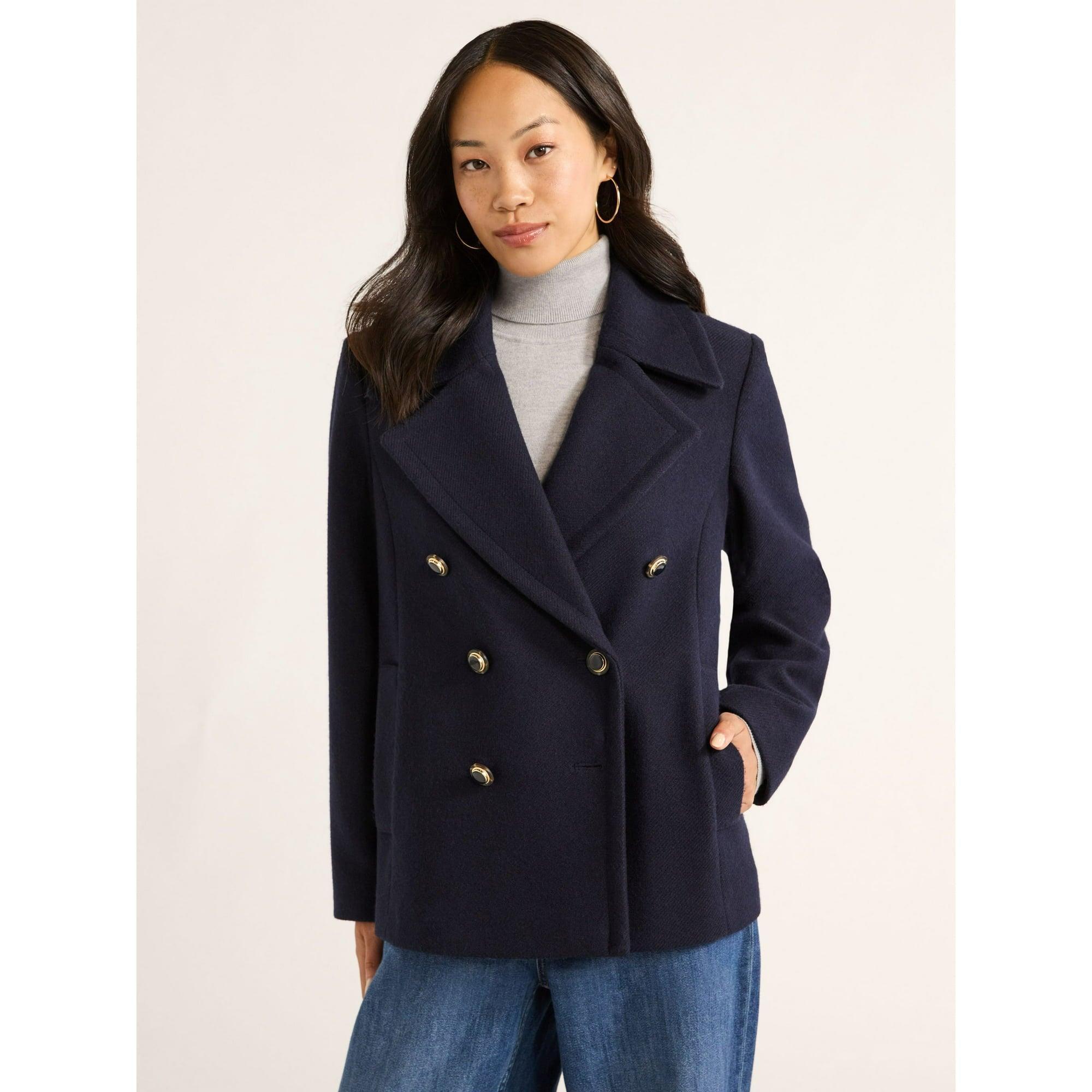 Free Assembly Women’s Double Breasted Peacoat, Midweight, Sizes XS-XXL | Classic & Warm - ClubOn