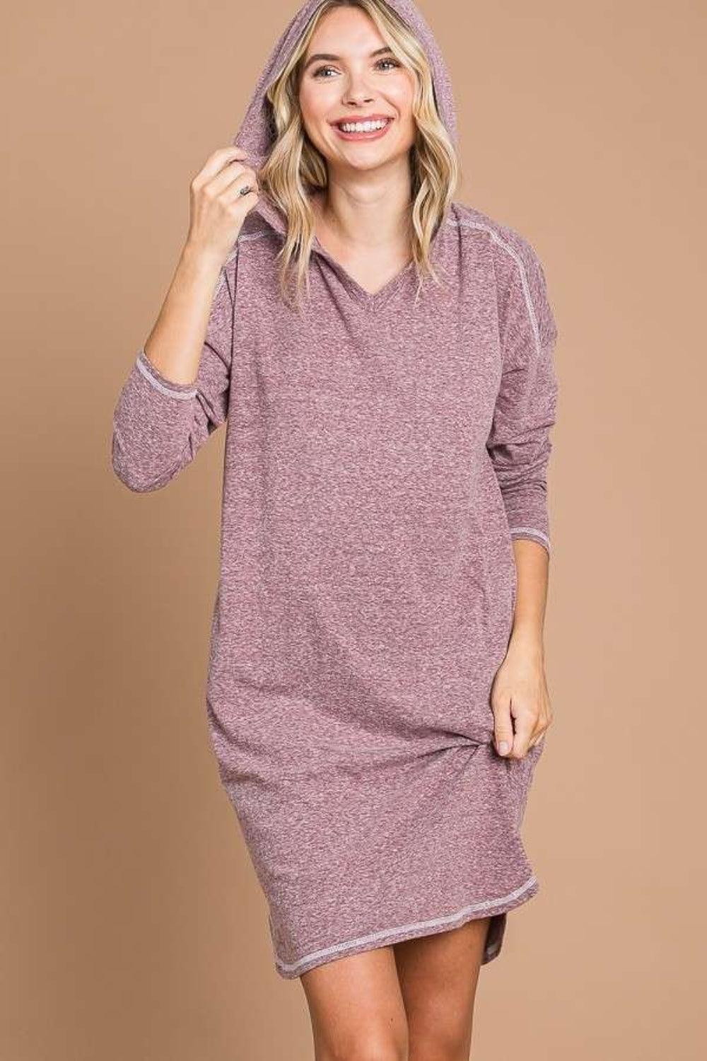 Culture Code Full Size Hooded Long Sleeve Sweater Dress - ClubOn
