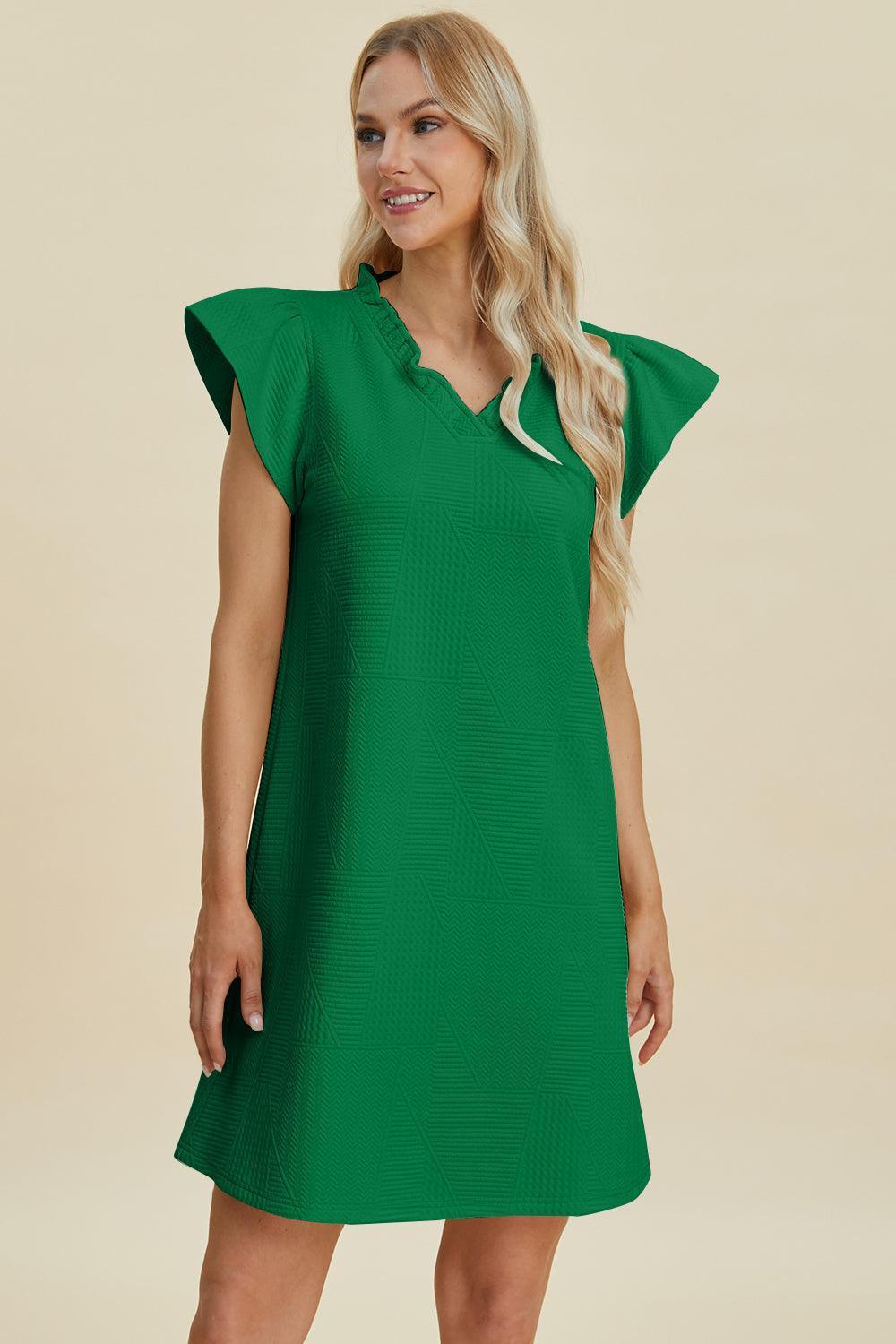 Double Take Full Size Ruffled V-Neck Cap Sleeve Dress - ClubOn