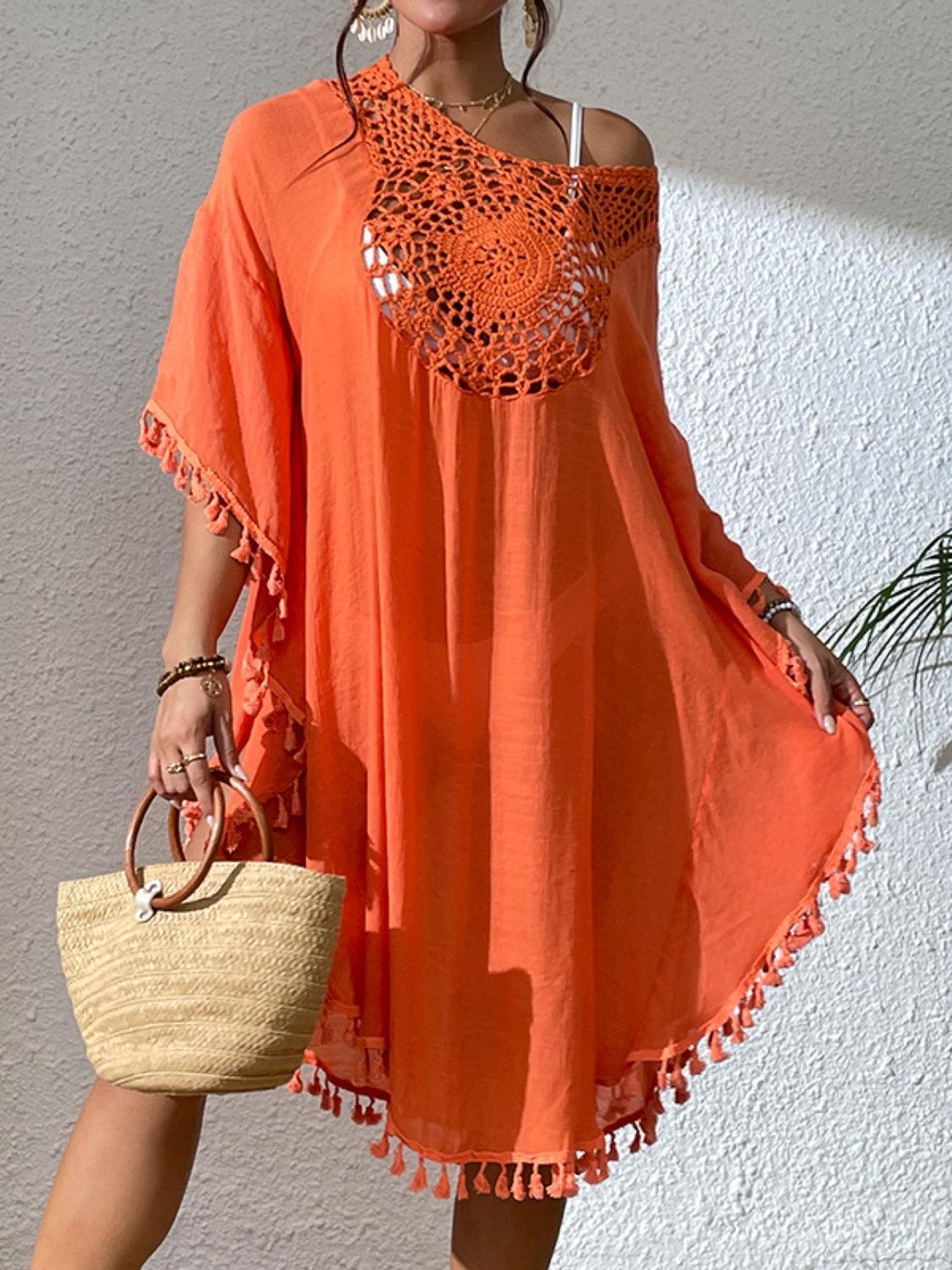 Tassel Cutout Scoop Neck Cover-Up Dress - ClubOn