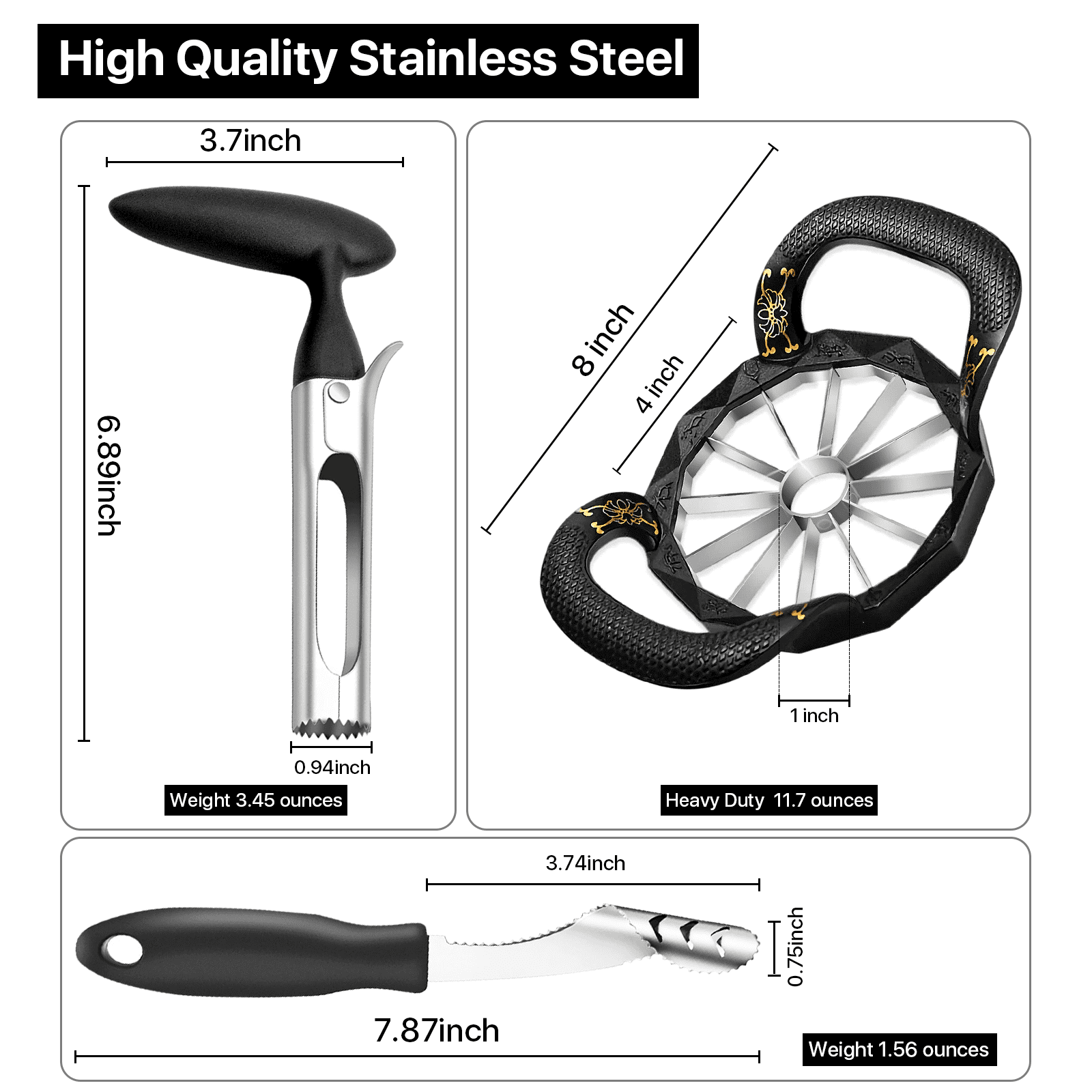 BCOOSS Apple Slicer Peeler & Core Remover – Stainless Steel, Black, Pack of 3 - ClubOn