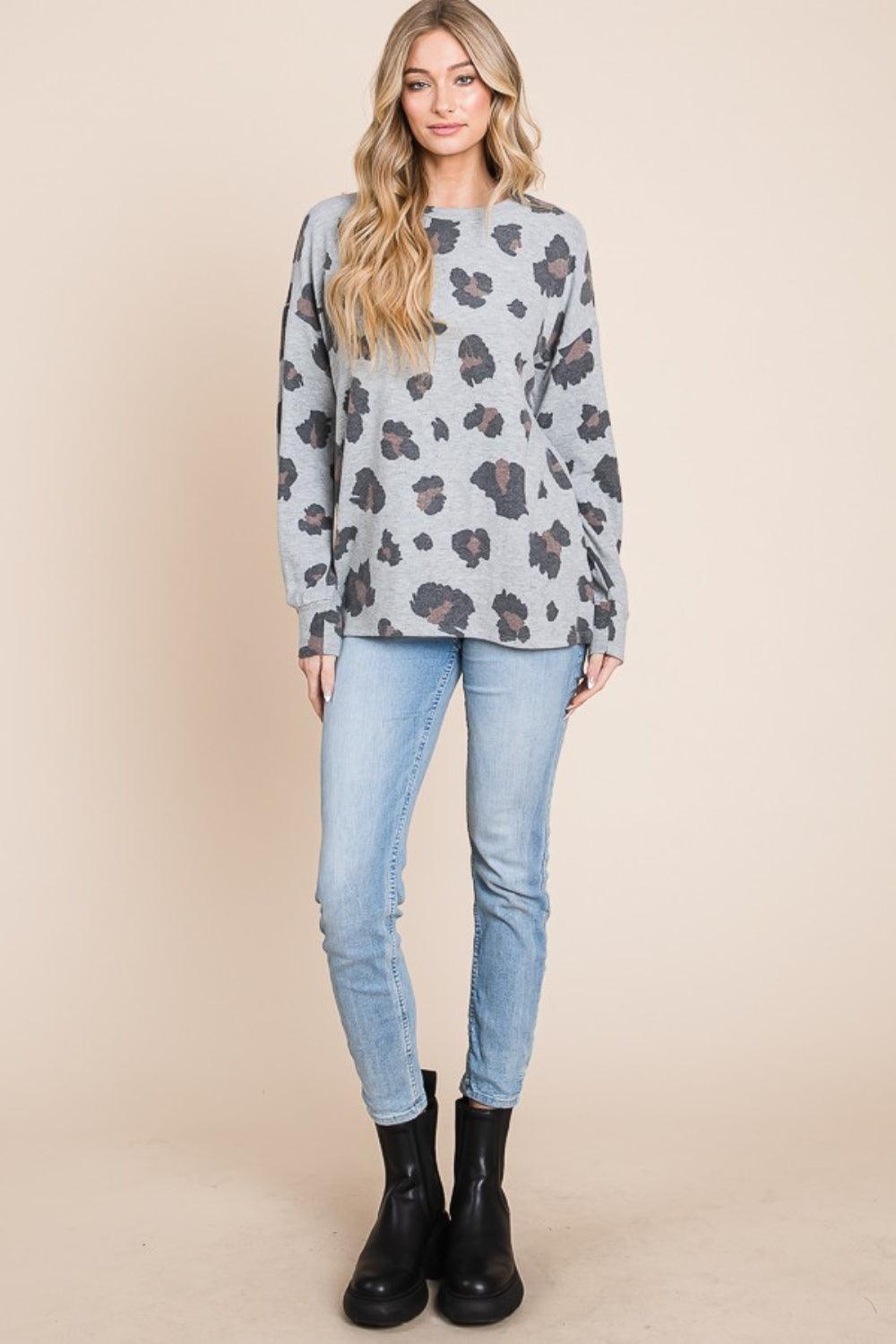 BOMBOM Leopard Drop Shoulder T-Shirt - ClubOn