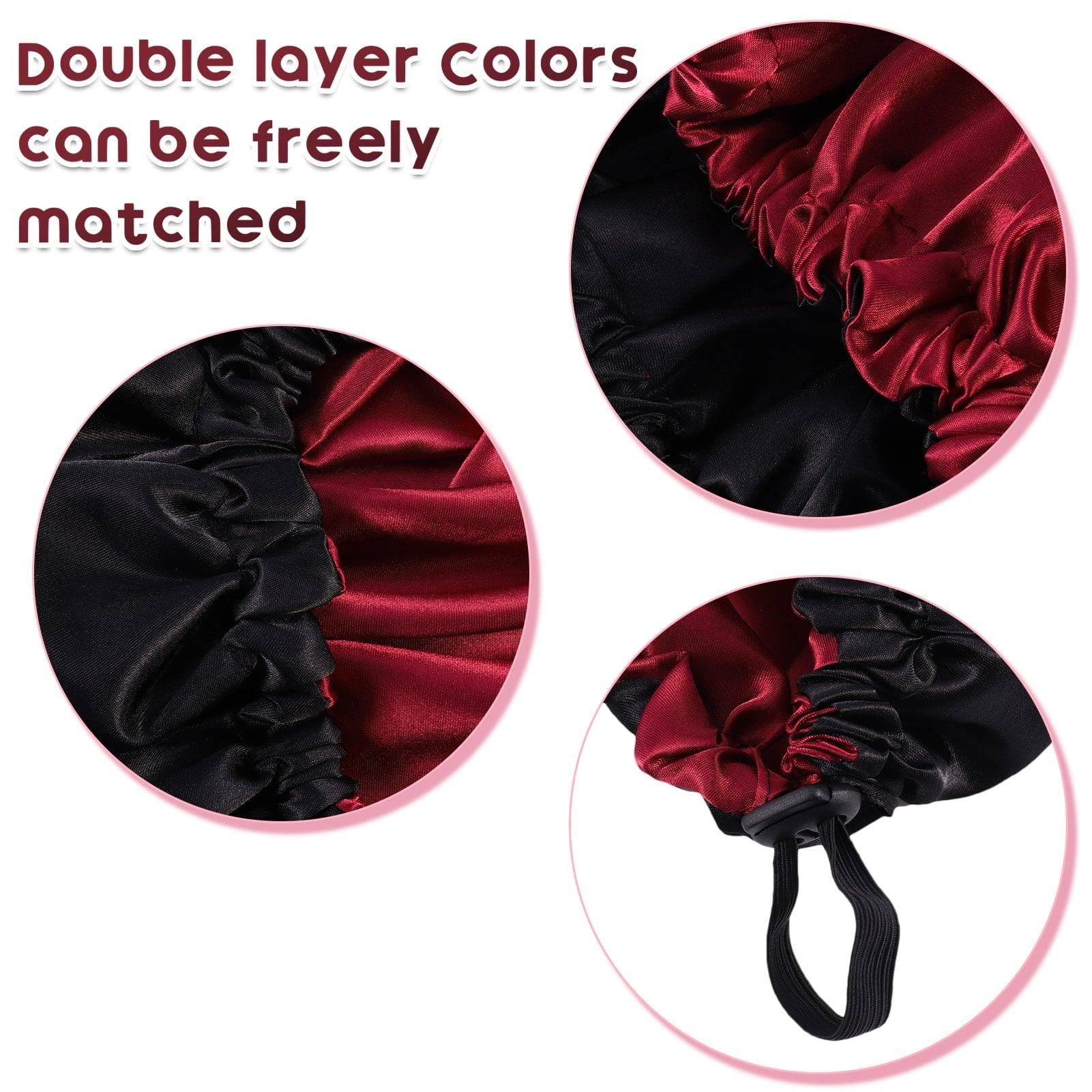 Topekada 2 Pack Satin Bonnet for Sleeping, Adjustable Silk Hair Bonnet for Curly Hair (Pink + Black) - ClubOn