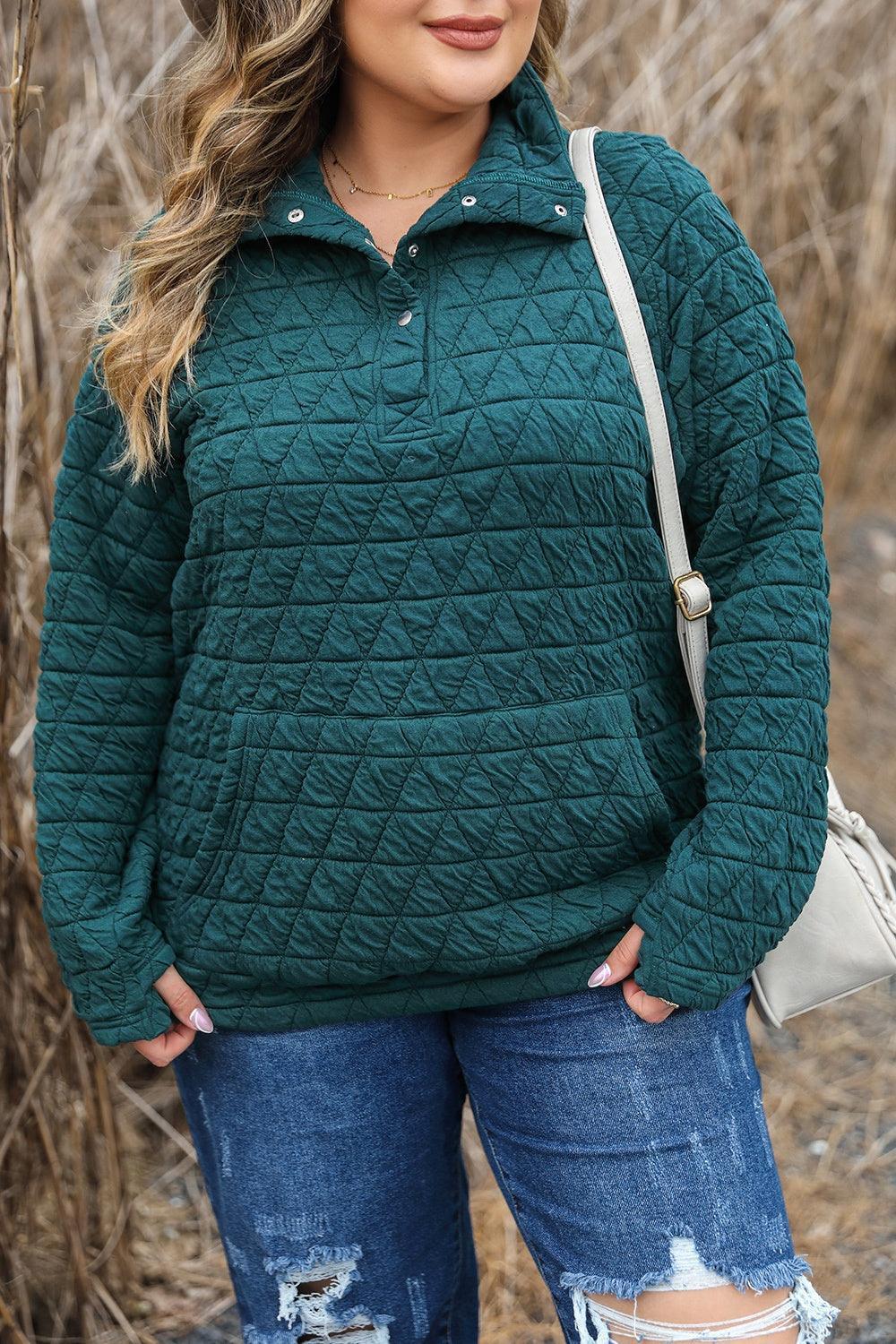 Plus Size Quarter Snap Quilted Sweatshirt - ClubOn