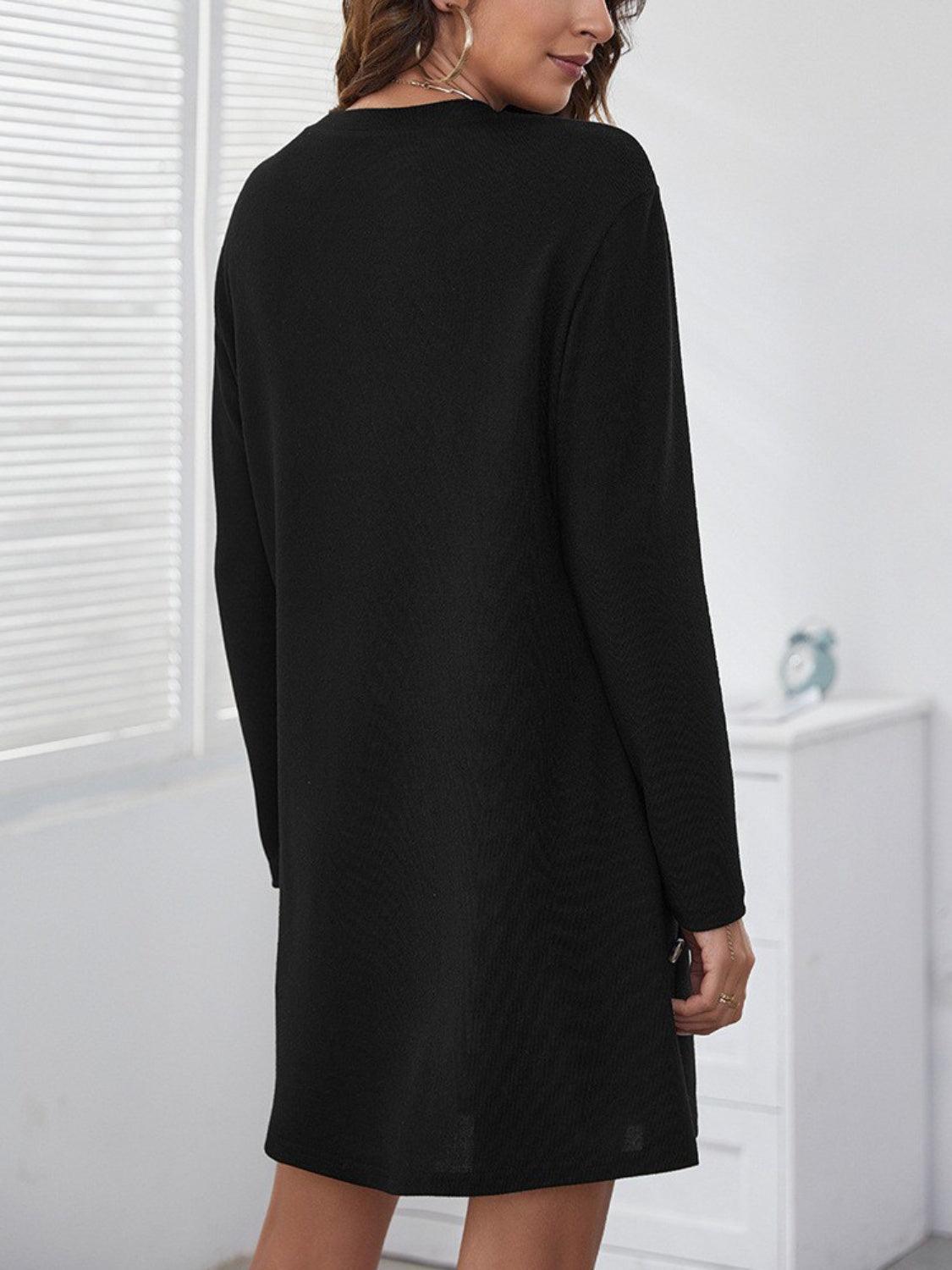 Decorative Button Round Neck Dress - ClubOn