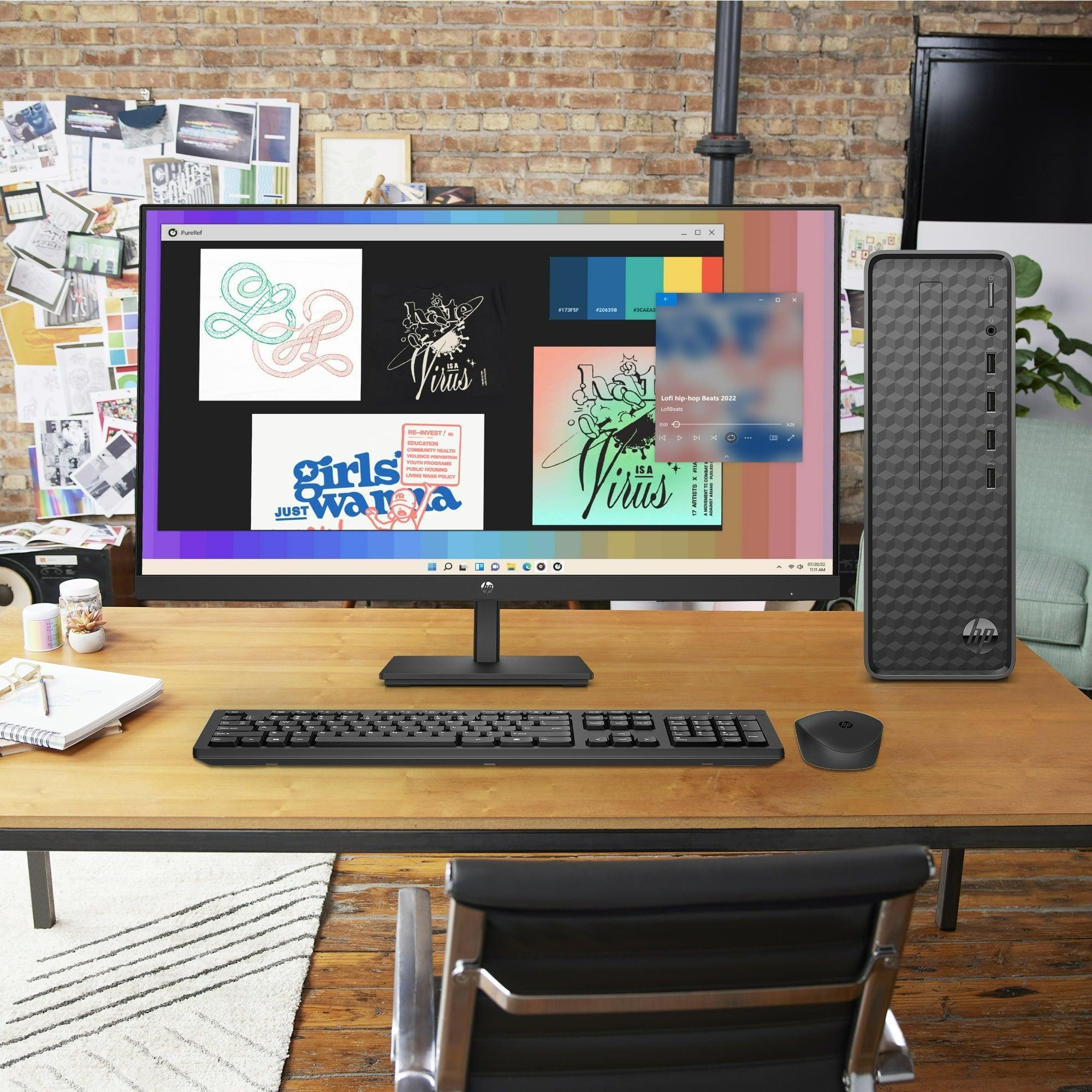 HP 27-inch Monitor & Slim Windows Desktop Bundle, Intel Core i3-12100, 8GB RAM, 512GB SSD, Black - ClubOn