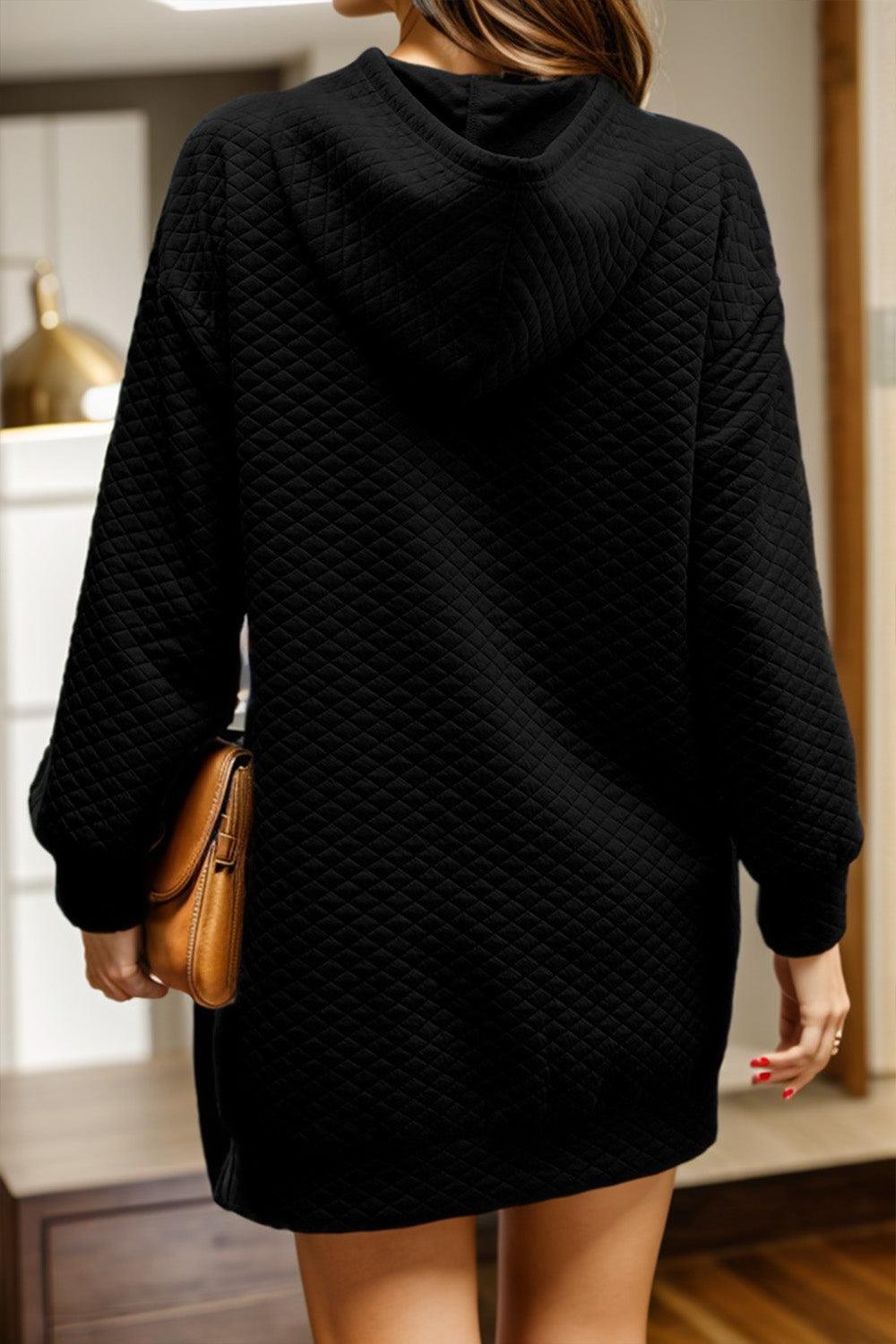 Drawstring Hooded Long Sleeve Mini Dress - ClubOn