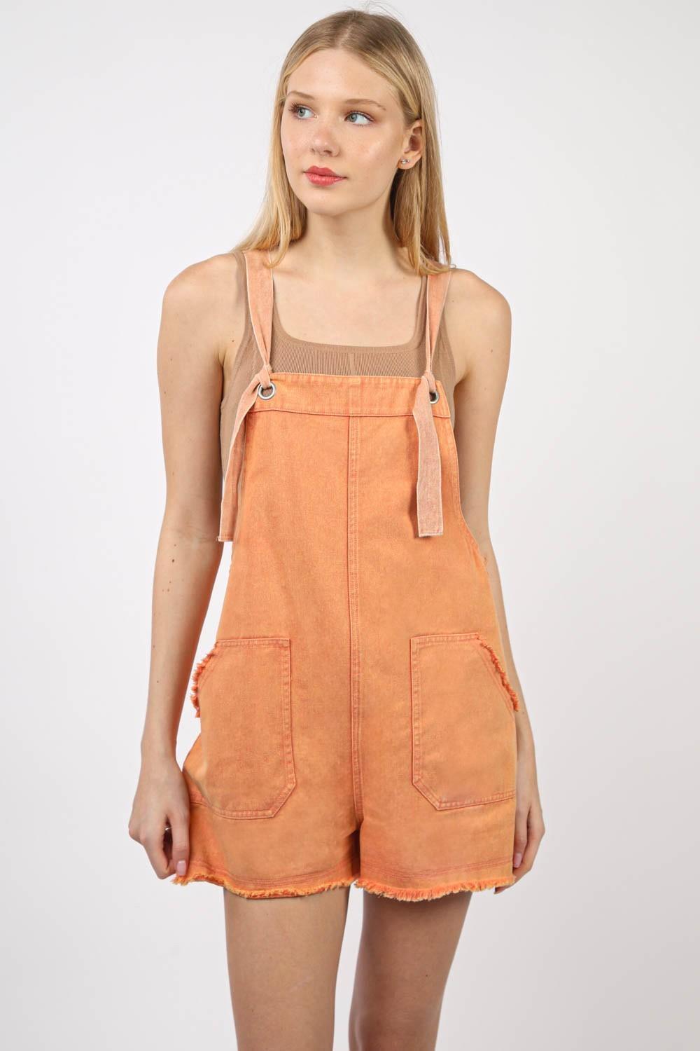 VERY J Washed Frayed Hem Denim Overall - ClubOn