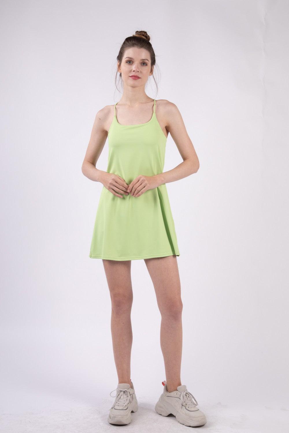 VERY J Sleeveless Active Tennis Dress with Unitard Liner - ClubOn