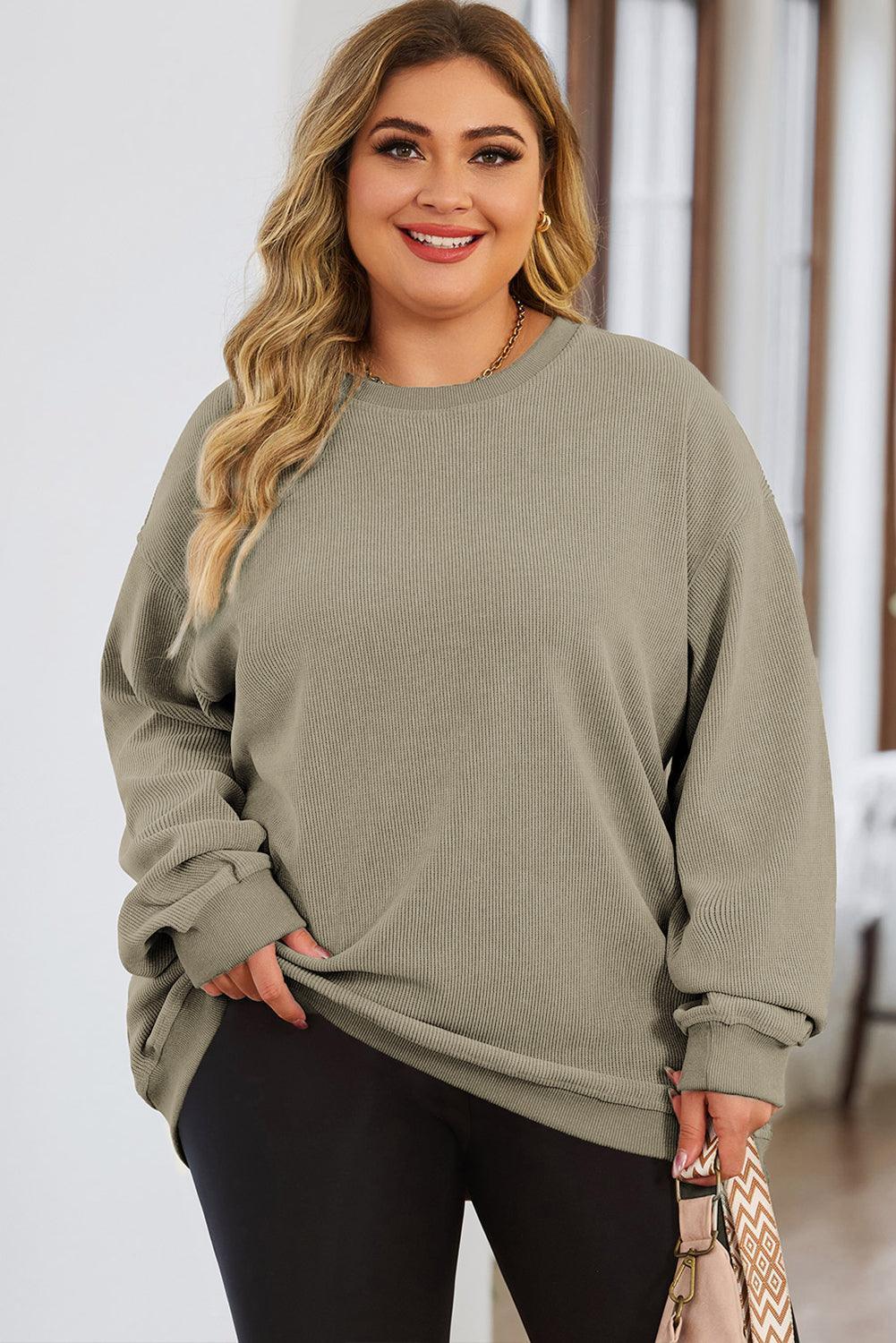 Plus Size Round Neck Dropped Shoulder Sweatshirt - ClubOn