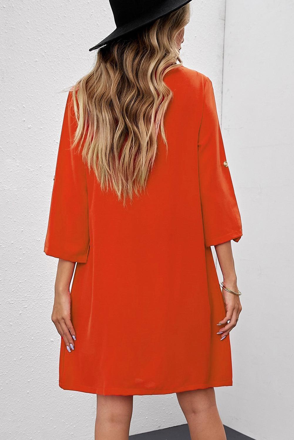 Buttoned V-Neck Dress - ClubOn