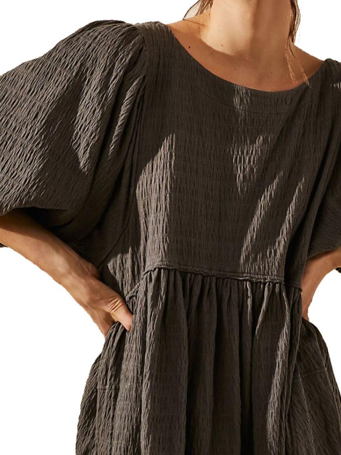 Cutout Textured Long Sleeve Mini Dress - ClubOn