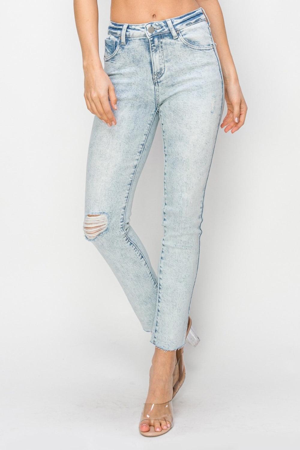 Risen Full Size High Rise Distressed Skinny Jeans - ClubOn