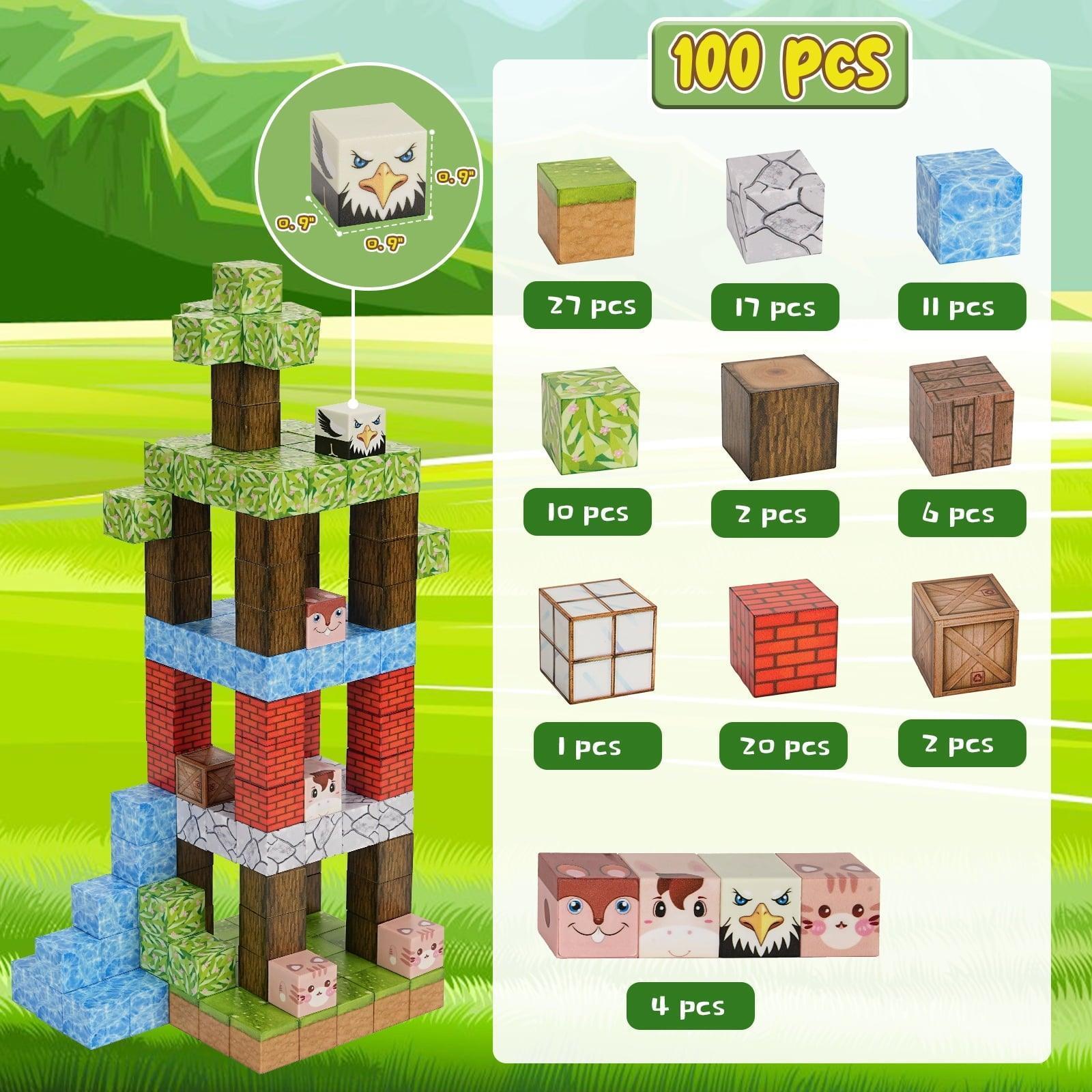 100PCS Magnetic Blocks Build Mine Magnet World Set for Boys & Girls, Sensory Toys for Toddlers, Gifts for 3+ Years Old - ClubOn