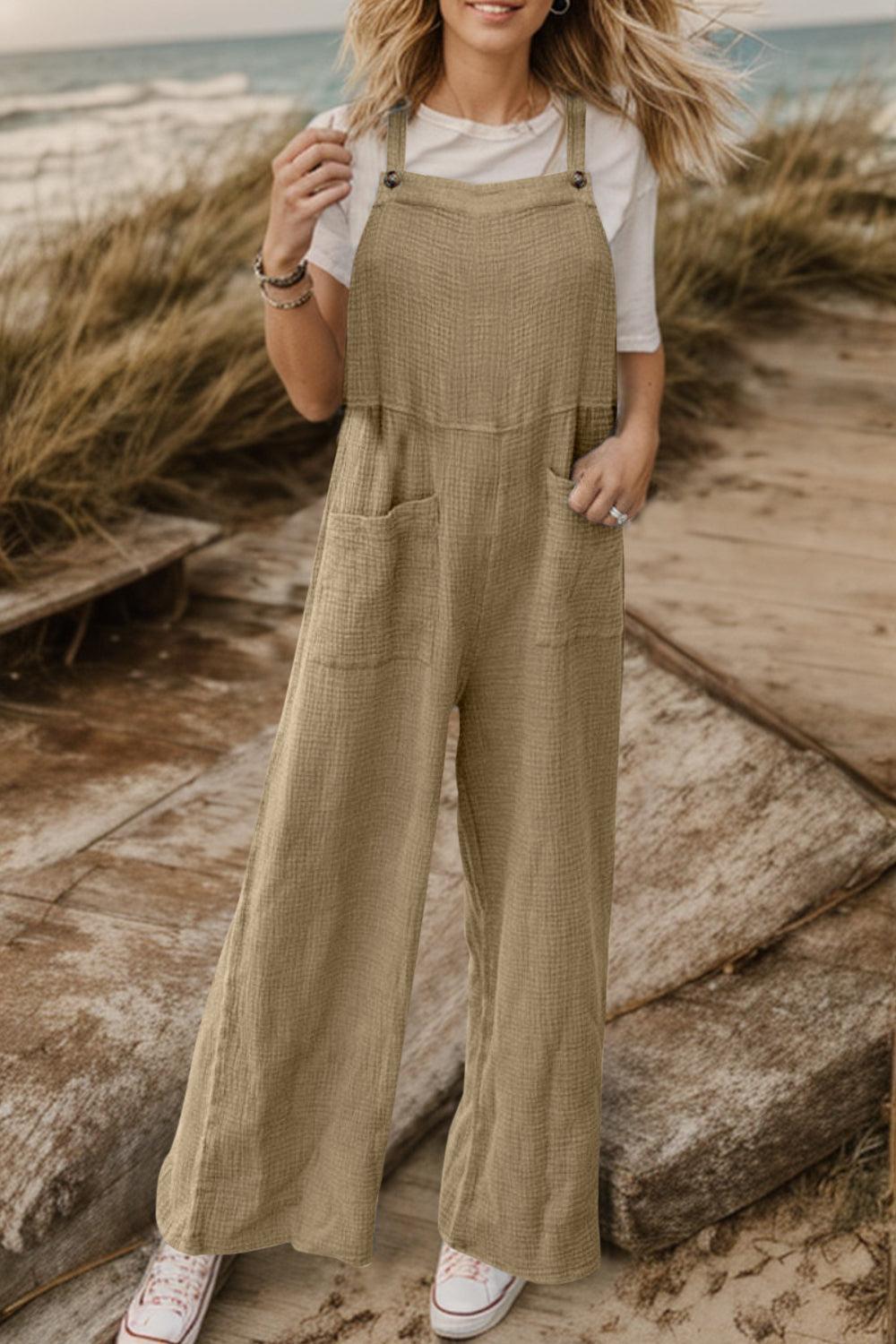 Full Size Wide Leg Front Pocket Jumpsuit - ClubOn