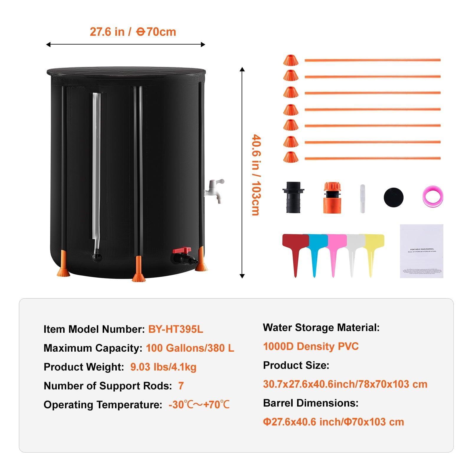 SKYSHALO Foldable Water Barrel 100 Gallon/380L – Durable PVC Garden Irrigation Tank with Spigots & Overflow Kit - ClubOn