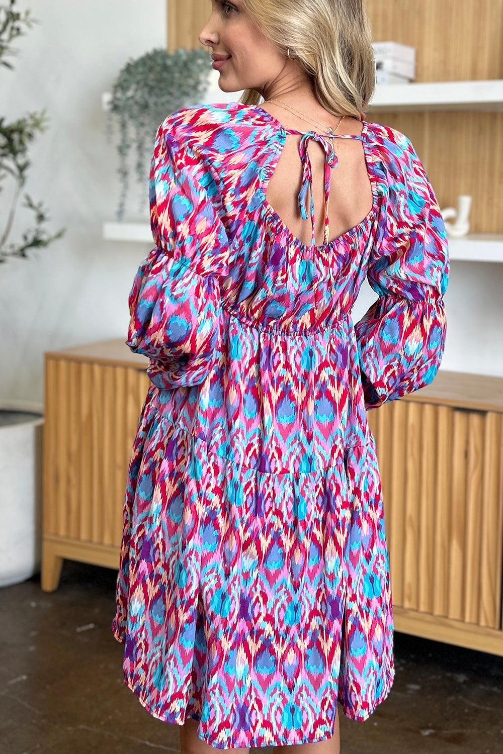 Double Take Full Size Printed Long Sleeve Dress - ClubOn