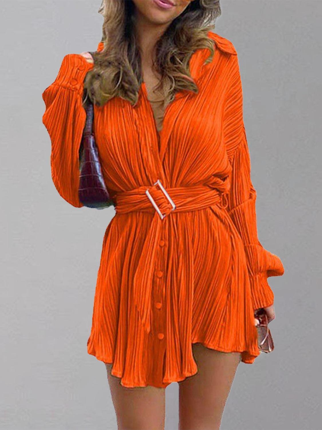 Button Up Dropped Shoulder Shirt Dress - ClubOn