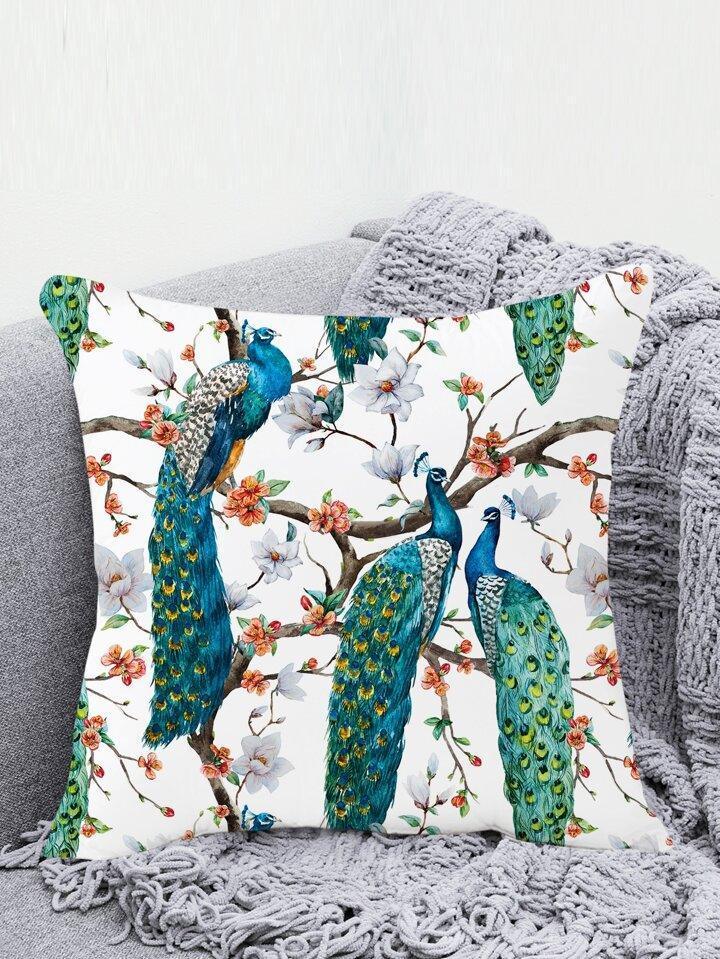 Ink Painting Peacock Pillowcase – Double-Sided Sofa & Bedside Cushion - ClubOn