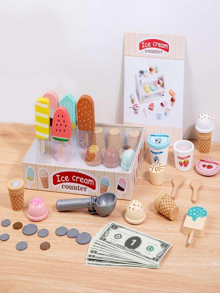 Kids' Ice Cream Counter Playset – Montessori Pretend Play Toy - ClubOn