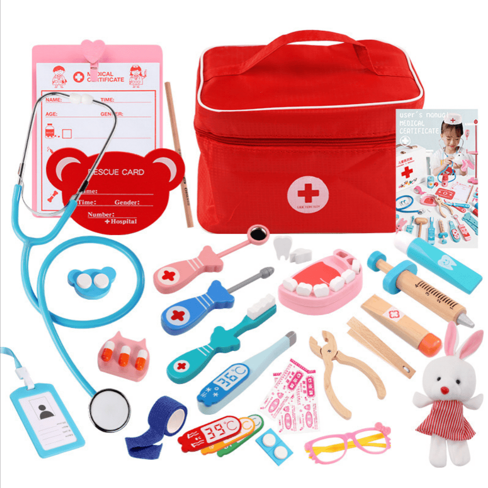 Kids' Wooden Doctor Playset - Pretend Play Medical Kit - ClubOn