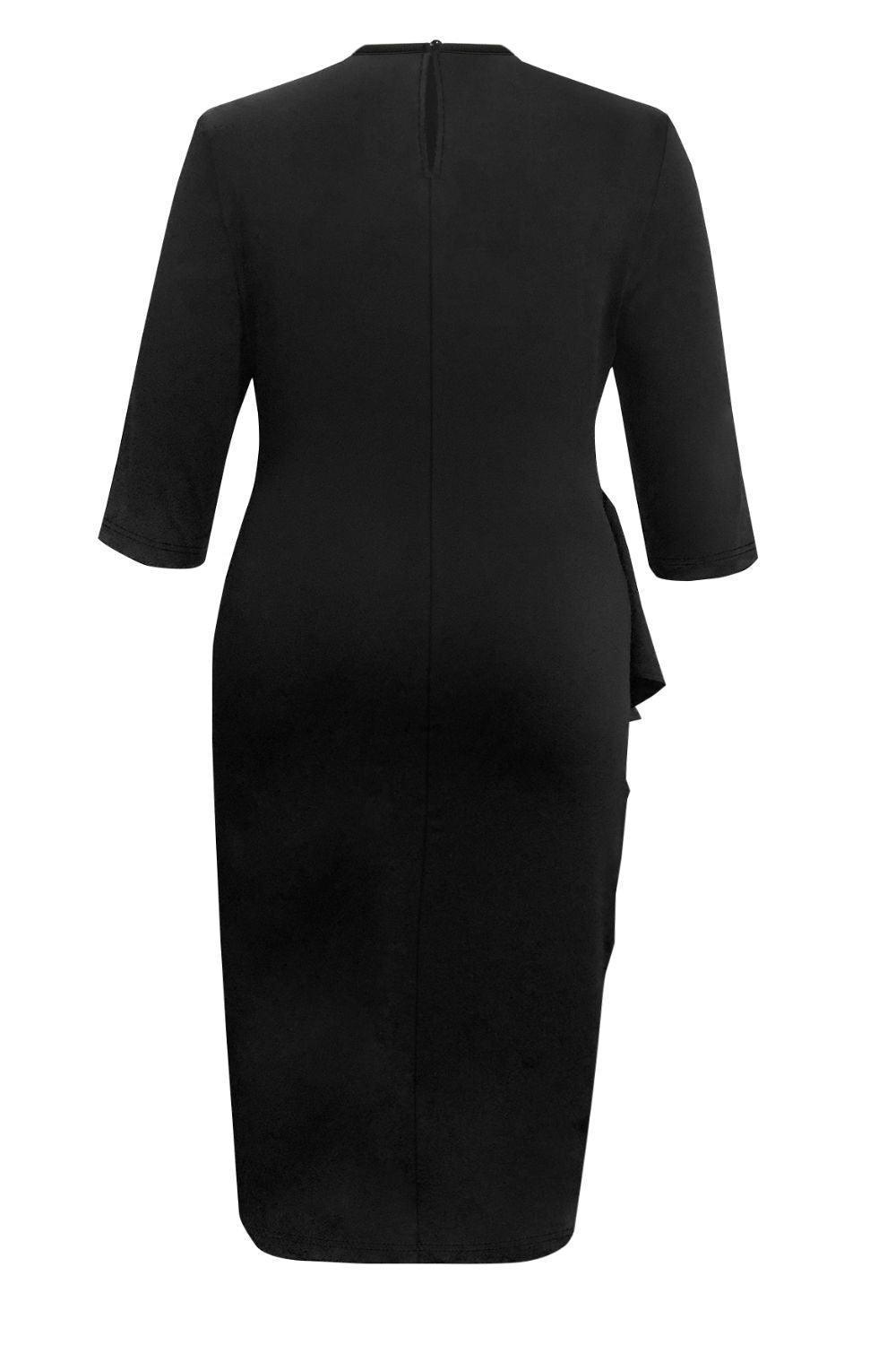 Plus Size Ruffle Trim Round Neck Long Sleeve Dress - ClubOn