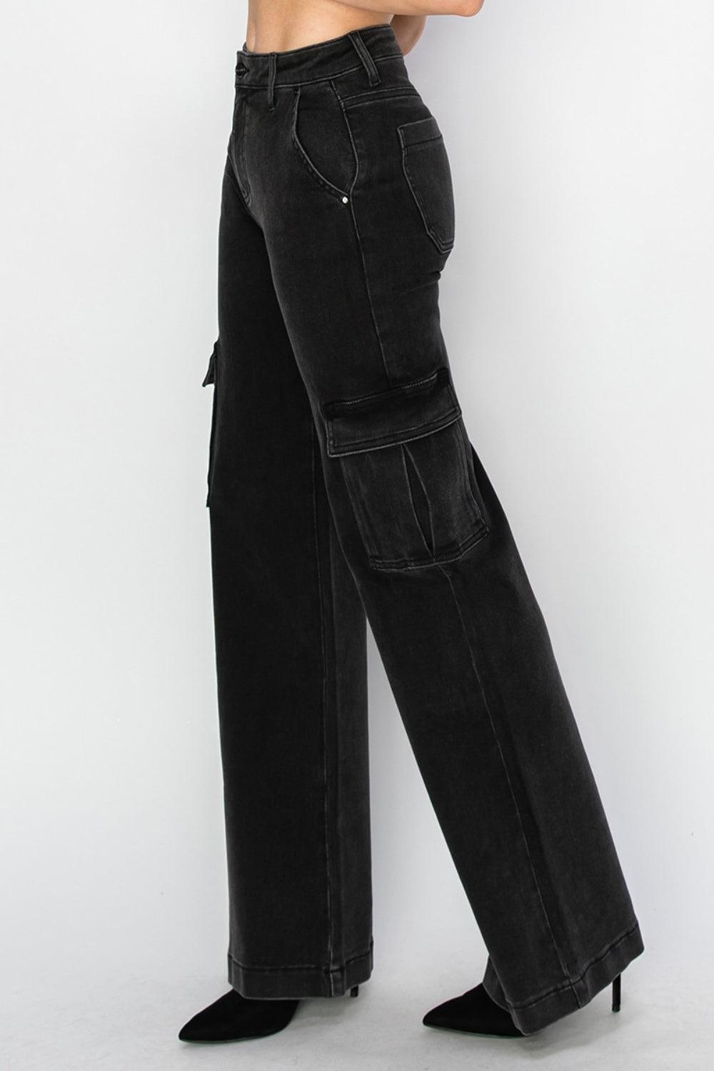 Risen Full Size High Rise Wide Leg Cargo Jeans - ClubOn