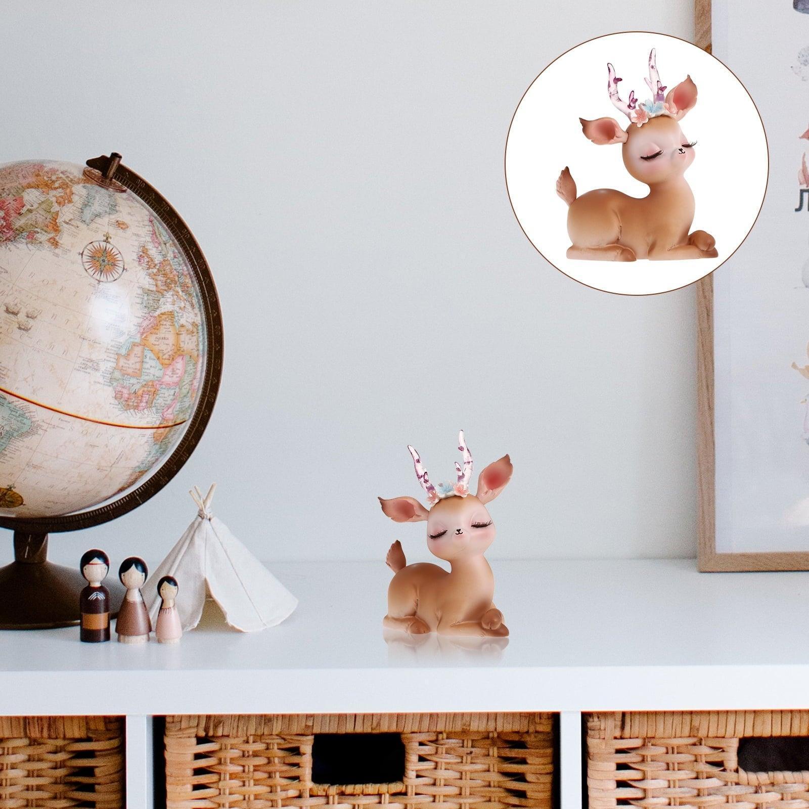 Deer Figurines Resin Reindeer Sculpture – Cartoon Christmas Brass Figurine, Miniature Desktop Decor - ClubOn