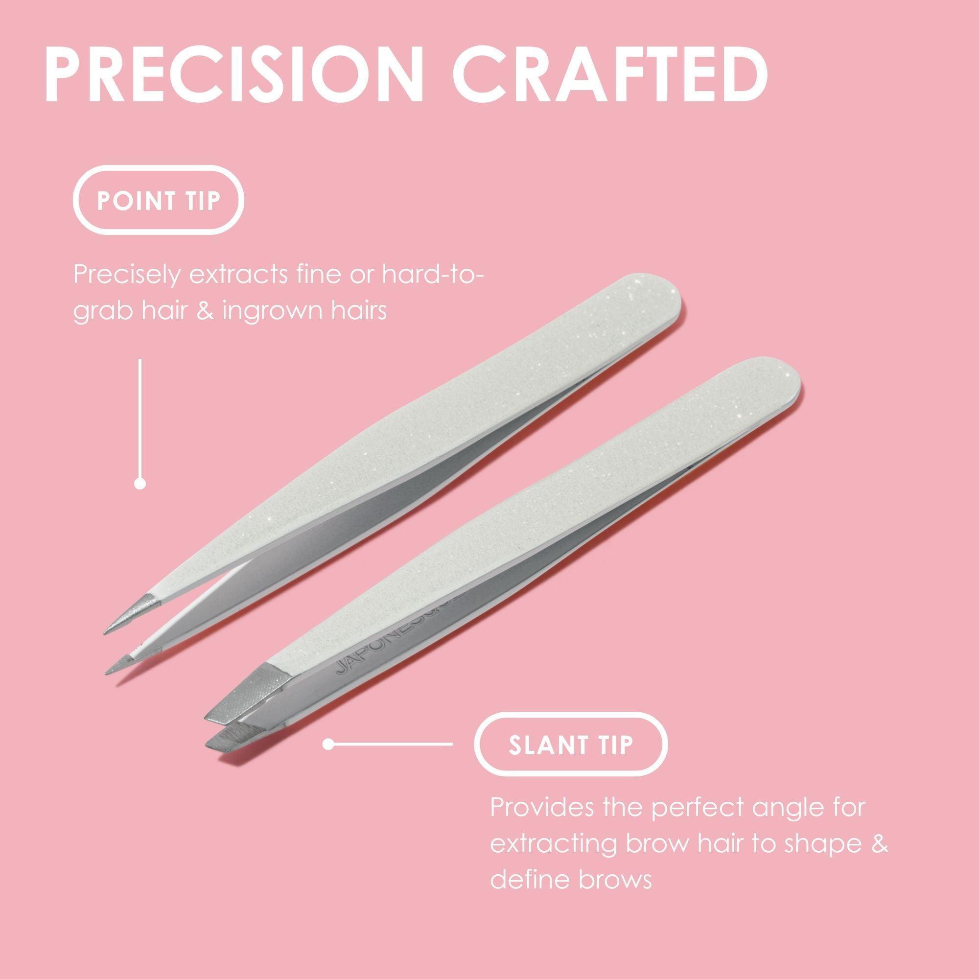 Japonesque Slanted & Pointed Stainless Steel Tweezers, Natural Shimmer - ClubOn
