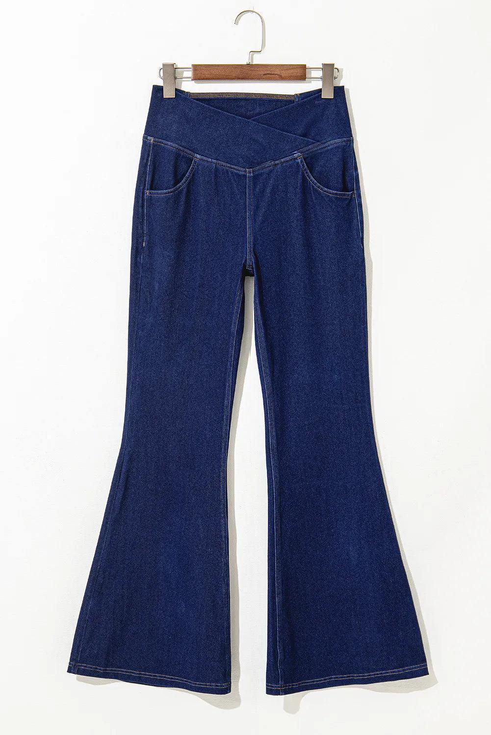 Asymmetric Waist Flare Jeans - ClubOn