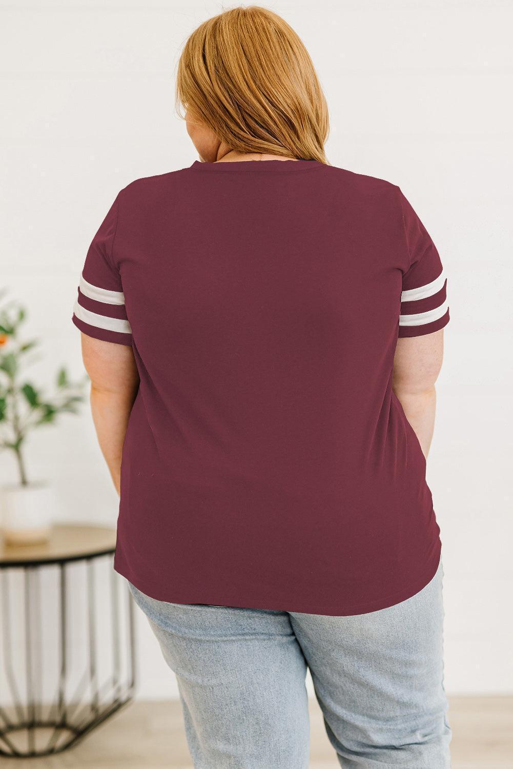 Plus Size Striped V-Neck Tee Shirt - ClubOn