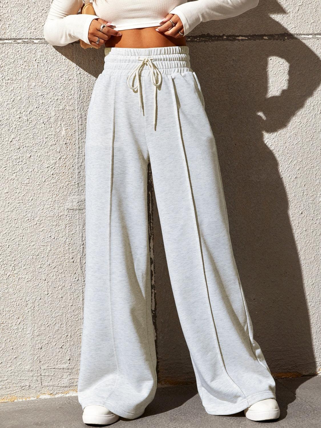 Honey Drawstring Elastic Waist Wide Leg Pants - ClubOn