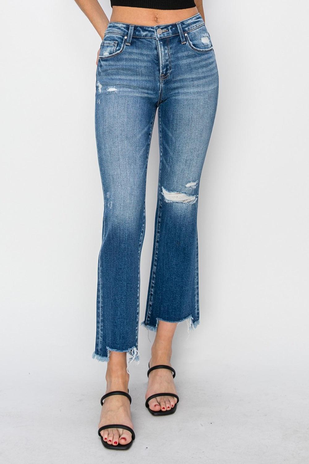 RISEN Full Size Frayed Step Hem Ankle Straight Jeans - ClubOn