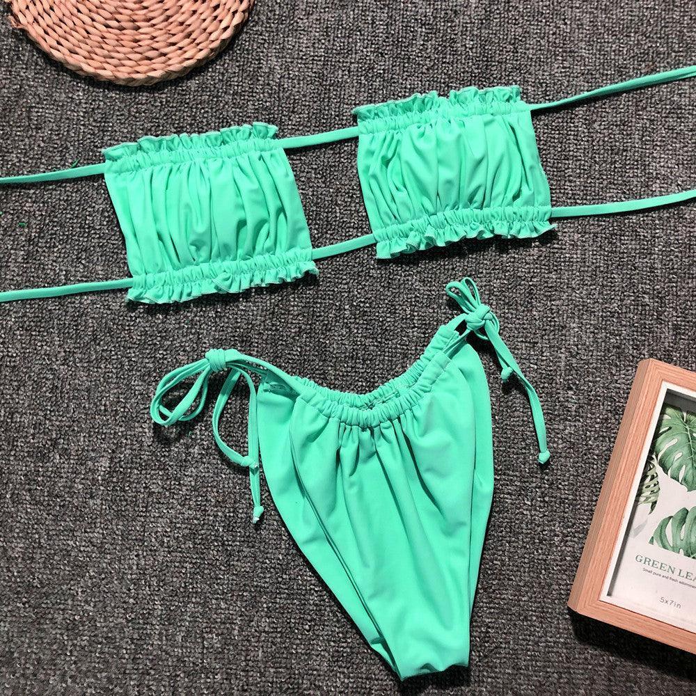 Frill Trim Ruched Bikini Set - ClubOn