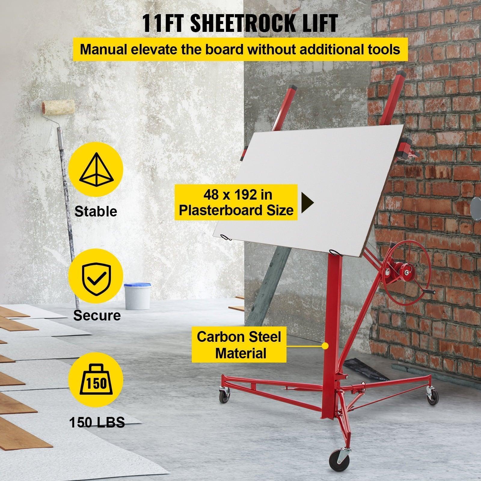 SKYSHALO Drywall Rolling Lifter, 11ft Sheetrock Lift, 150lb Capacity, Steel with Telescopic Arm & 3 Lockable Wheels - ClubOn