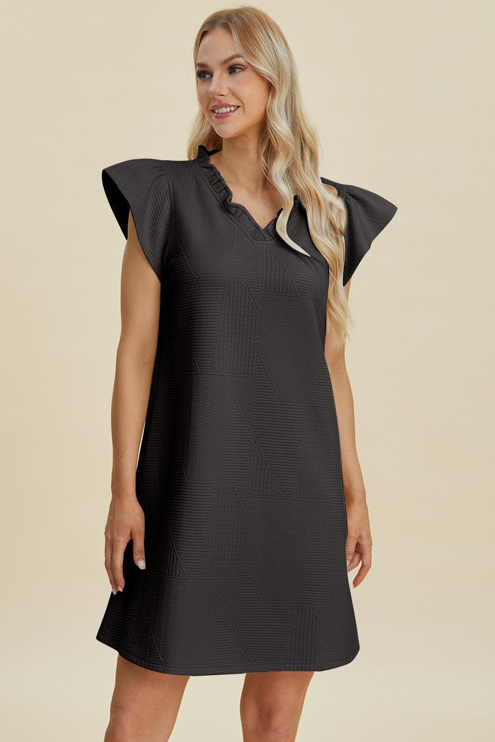 Double Take Full Size Ruffled V-Neck Cap Sleeve Dress - ClubOn