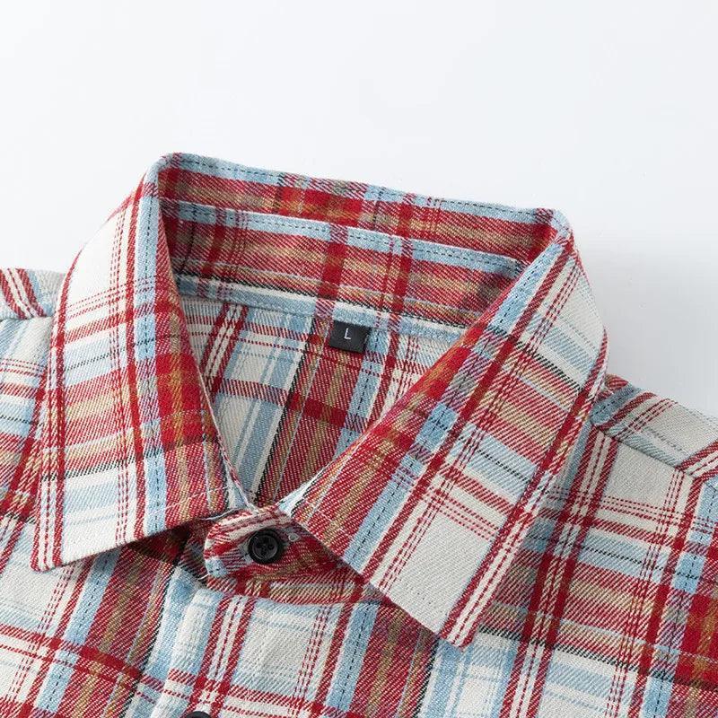 Men's Oversized Plaid Flannel Shirt - Casual Drop-Shoulder Long Sleeve - ClubOn